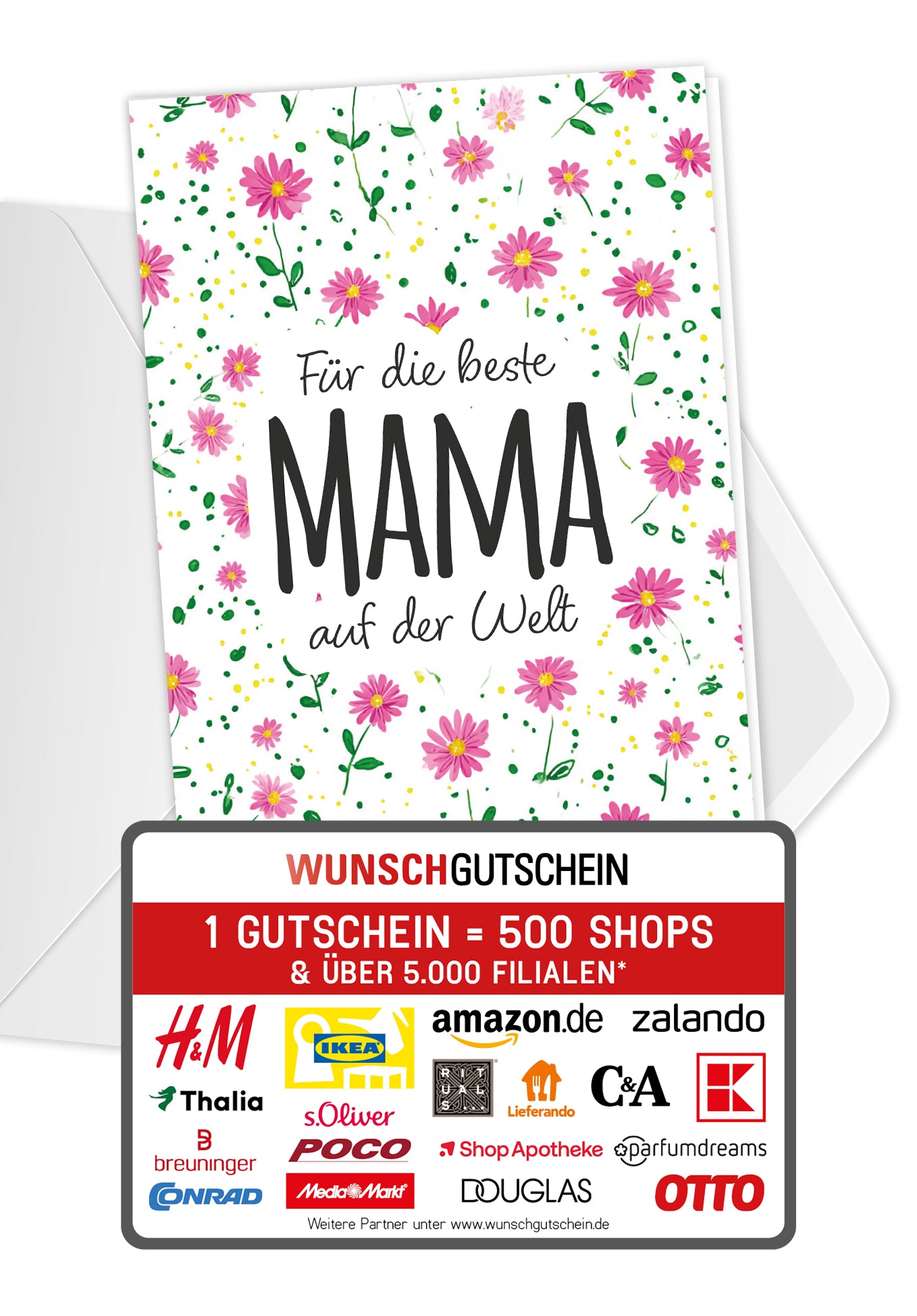 Wunschgutschein Für die beste Mama auf der Welt - Blumenmuster – Geschenkgutschein Ansicht 1
