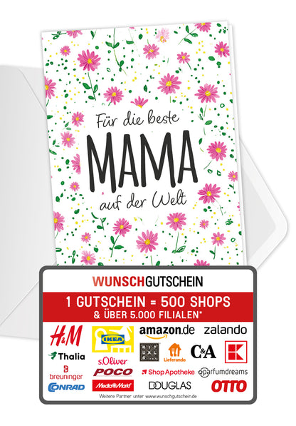 Wunschgutschein Für die beste Mama auf der Welt - Blumenmuster – Geschenkgutschein Ansicht 1