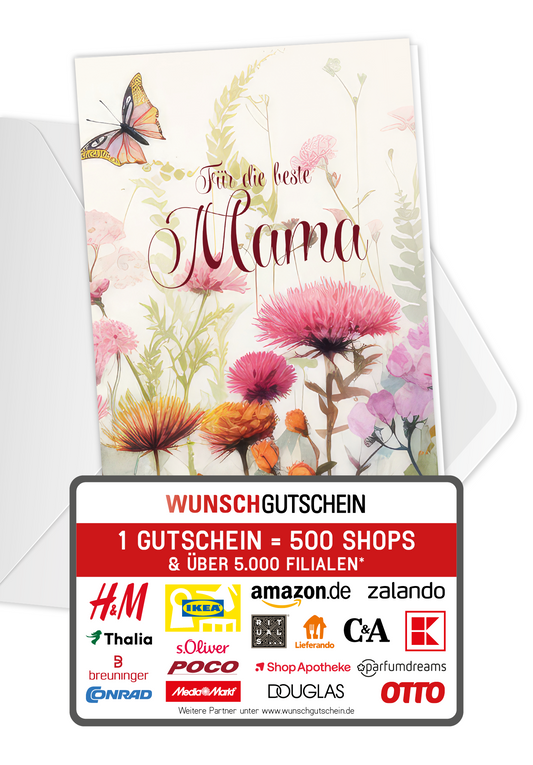 Wunschgutschein Für die beste Mama - Blumenwiese – Geschenkgutschein Ansicht 1