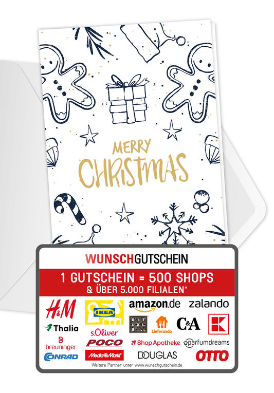 Wunschgutschein Merry Christmas - Lebkuchen Gold – Geschenkgutschein Ansicht 1