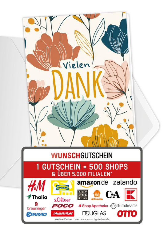 Wunschgutschein Vielen Dank - Blumenmuster – Geschenkgutschein Ansicht 1