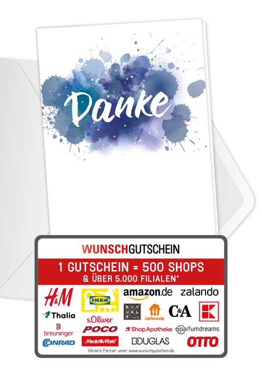 Wunschgutschein Danke - Blau – Geschenkgutschein Ansicht 1
