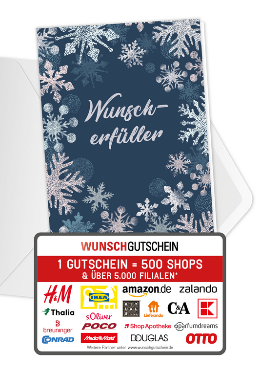 Wunschgutschein Wunscherfüller - Schneeflocken Blau – Geschenkgutschein Ansicht 1