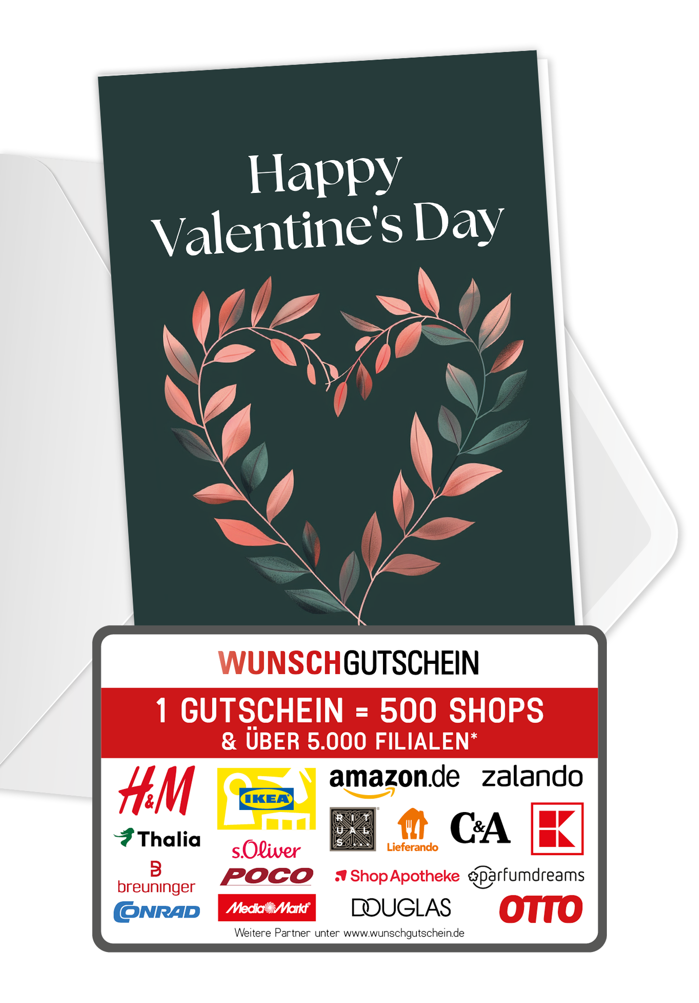 Wunschgutschein Happy Valentine's Day - Herz Dunkelgrün – Geschenkgutschein Ansicht 5