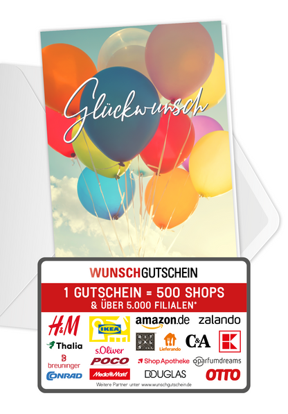 Wunschgutschein Glückwunsch - Bunte Ballons – Geschenkgutschein Ansicht 1