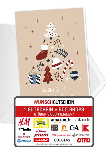 Wunschgutschein Grüße vom Nikolaus - Doodle Beige – Geschenkgutschein Ansicht 1