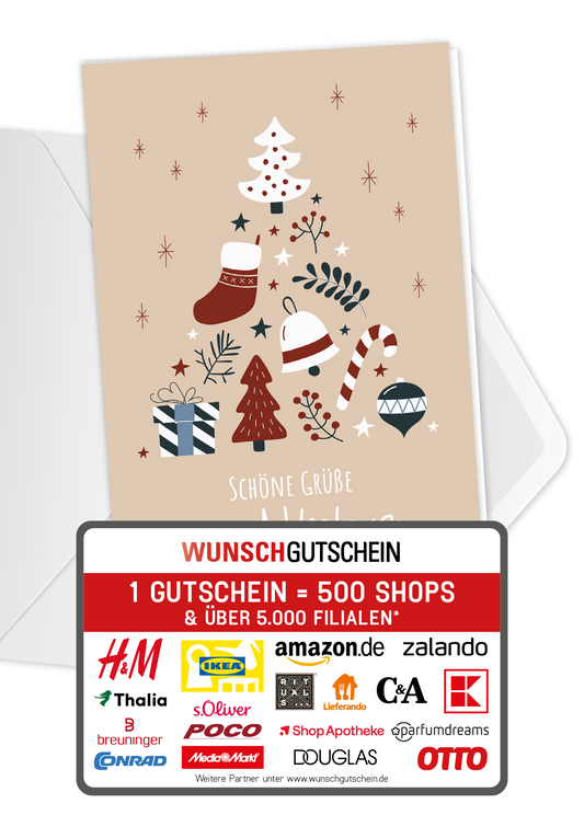 Wunschgutschein Grüße vom Nikolaus - Doodle Beige – Geschenkgutschein Ansicht 1