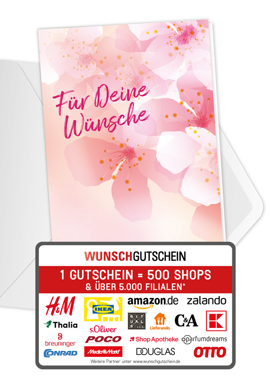 Wunschgutschein Für deine Wünsche - Blumen Rosa – Geschenkgutschein Ansicht 1
