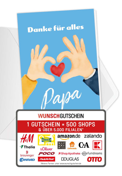 Wunschgutschein Danke für alles Papa - Hände mit Herz – Geschenkgutschein Ansicht 1