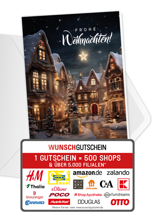 Wunschgutschein Frohe Weihnachten - Dorf – Geschenkgutschein Ansicht 1