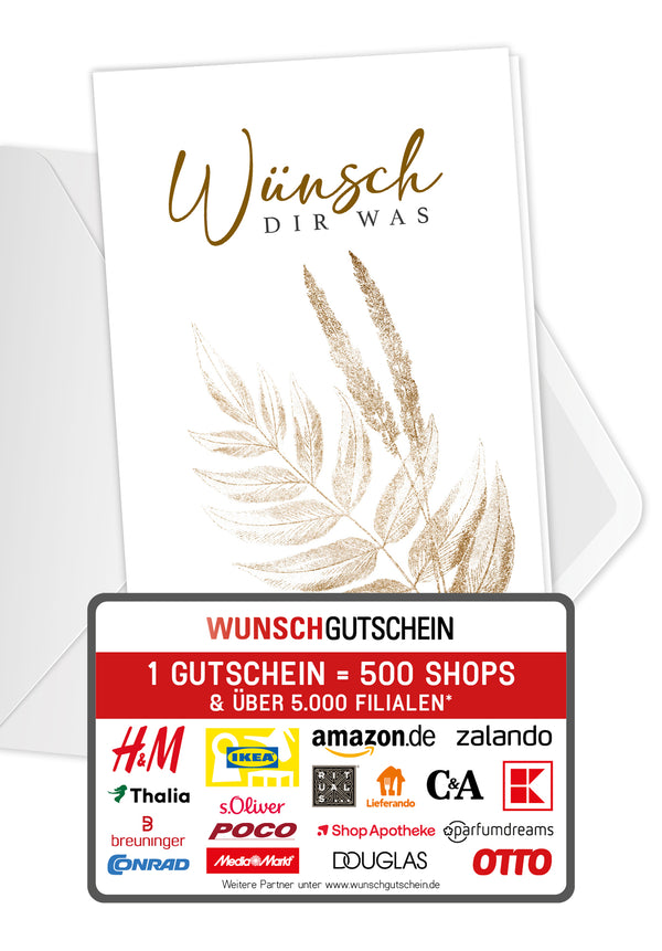 Wunschgutschein Wünsch dir was - Blätter Gold PDF – Geschenkgutschein Ansicht 1
