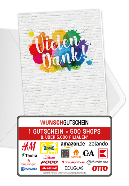 Wunschgutschein Vielen Dank - Bunte Kleckse PDF – Geschenkgutschein Ansicht 1