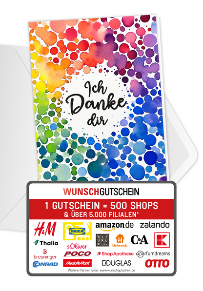 Wunschgutschein Ich danke dir - Punkte Bunt – Geschenkgutschein Ansicht 1