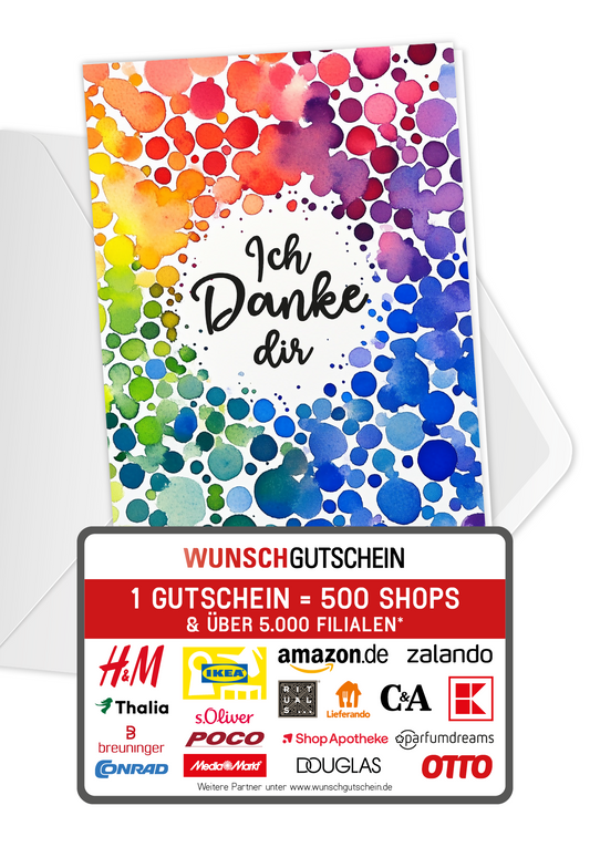 Wunschgutschein Ich danke dir - Punkte Bunt – Geschenkgutschein Ansicht 1