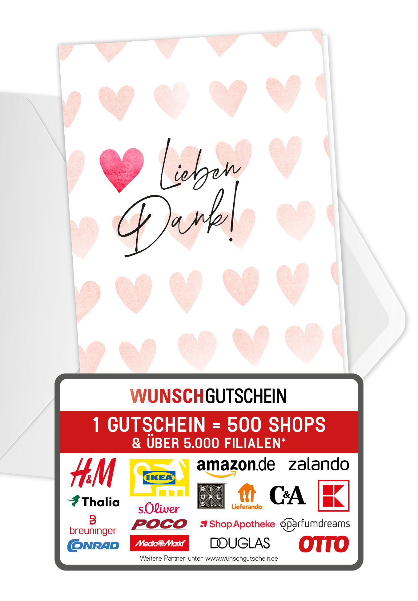 Wunschgutschein Lieben Dank - Herzen Aquarell – Geschenkgutschein Ansicht 1