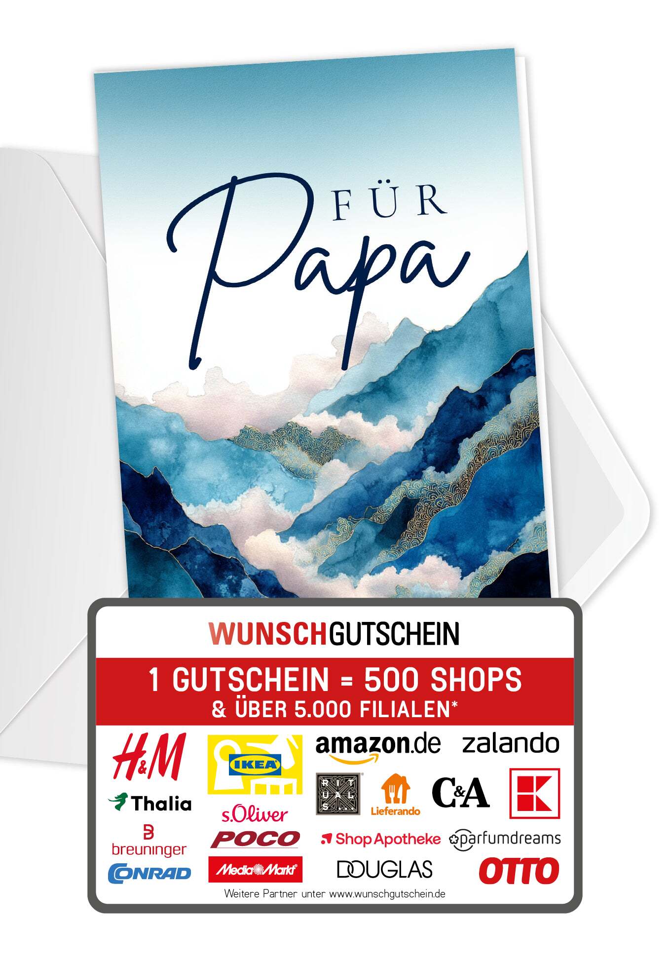 Wunschgutschein Für Papa - Berge Blau PDF – Geschenkgutschein Ansicht 1