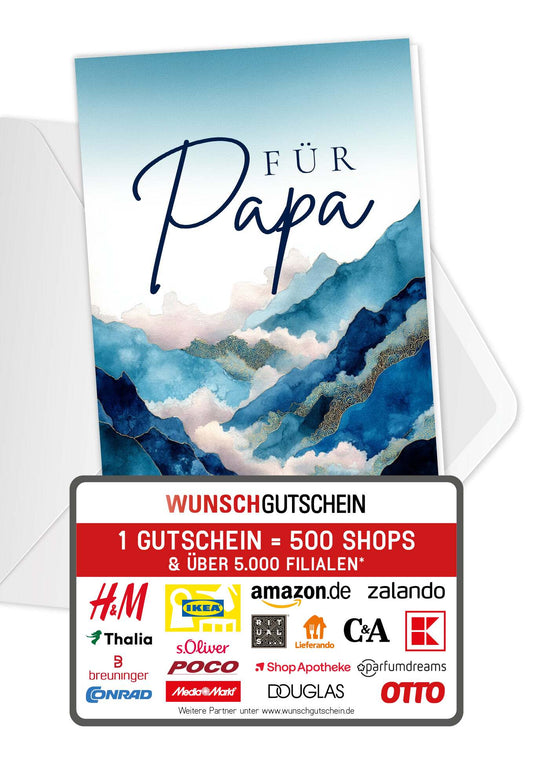 Wunschgutschein Für Papa - Berge Blau PDF – Geschenkgutschein Ansicht 1