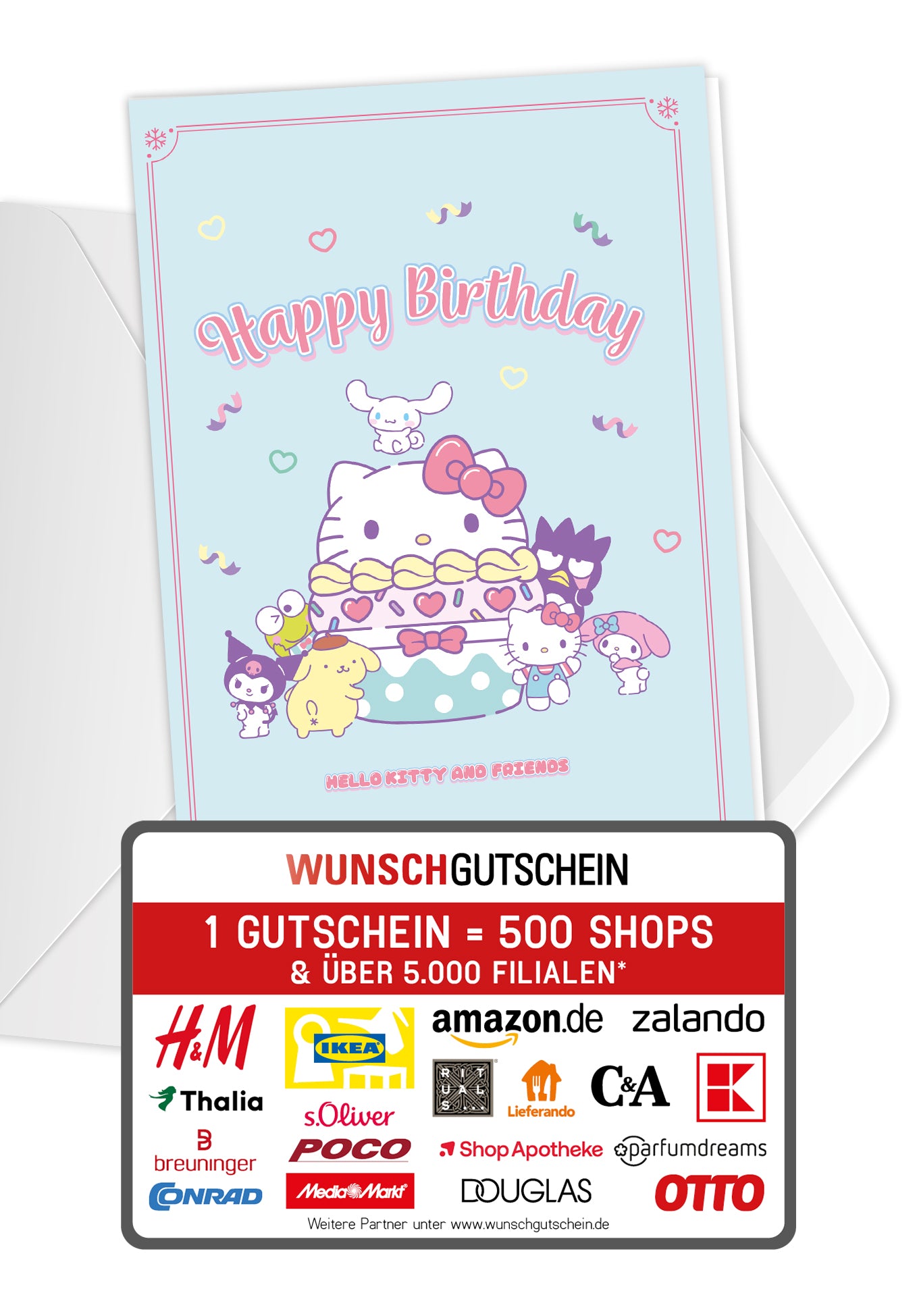 Wunschgutschein Hello Kitty - Happy Birthday - Hellblau PDF – Geschenkgutschein Ansicht 1