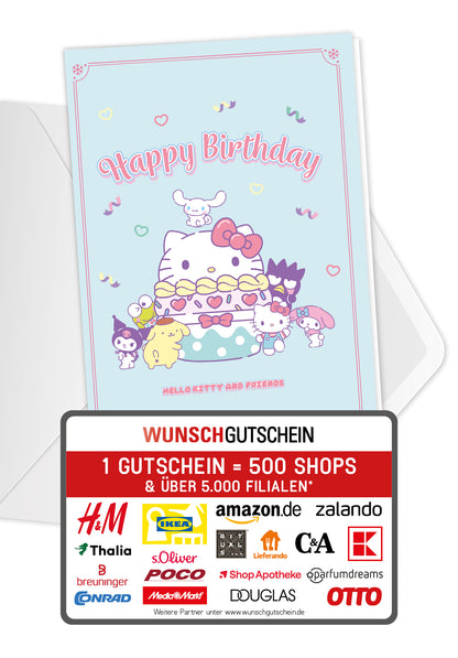 Wunschgutschein Hello Kitty - Happy Birthday - Hellblau PDF – Geschenkgutschein Ansicht 1