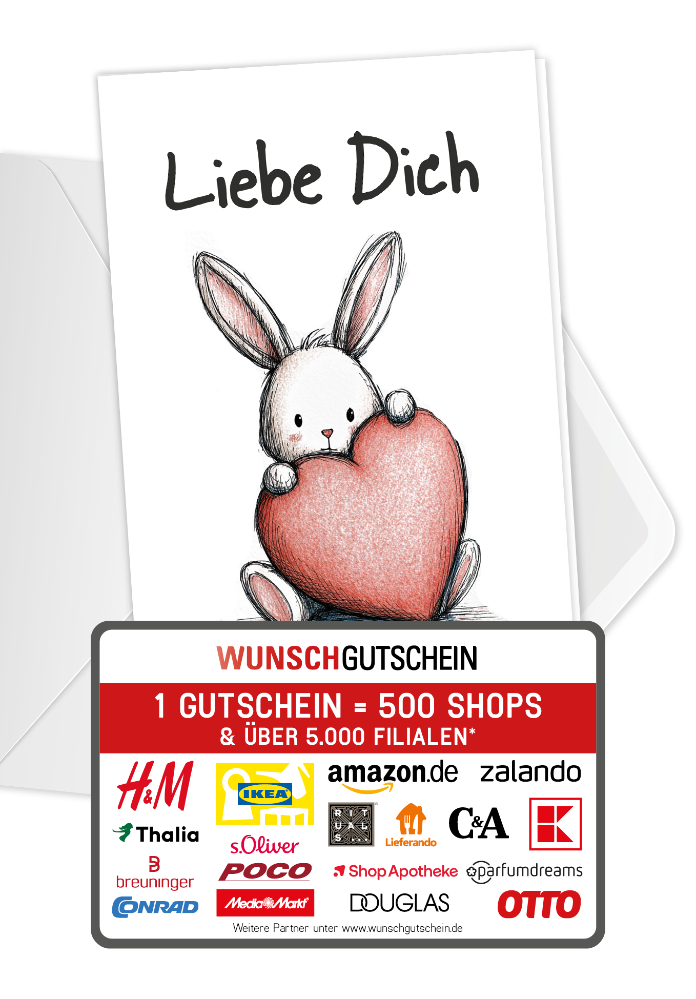Wunschgutschein Liebe Dich - Hase Herz – Geschenkgutschein Ansicht 1