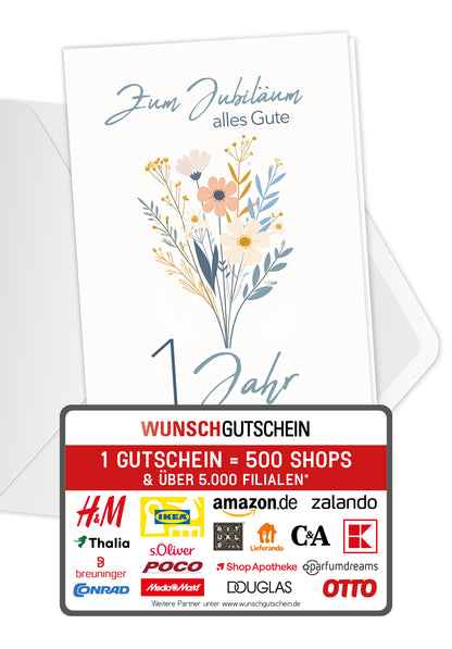 Wunschgutschein 1 Jahr - Blumenstrauß Weiß – Geschenkgutschein Ansicht 1