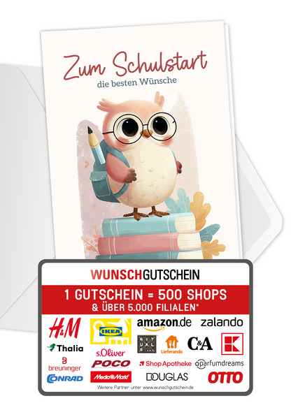 Wunschgutschein Zum Schulstart - Eule – Geschenkgutschein Ansicht 1