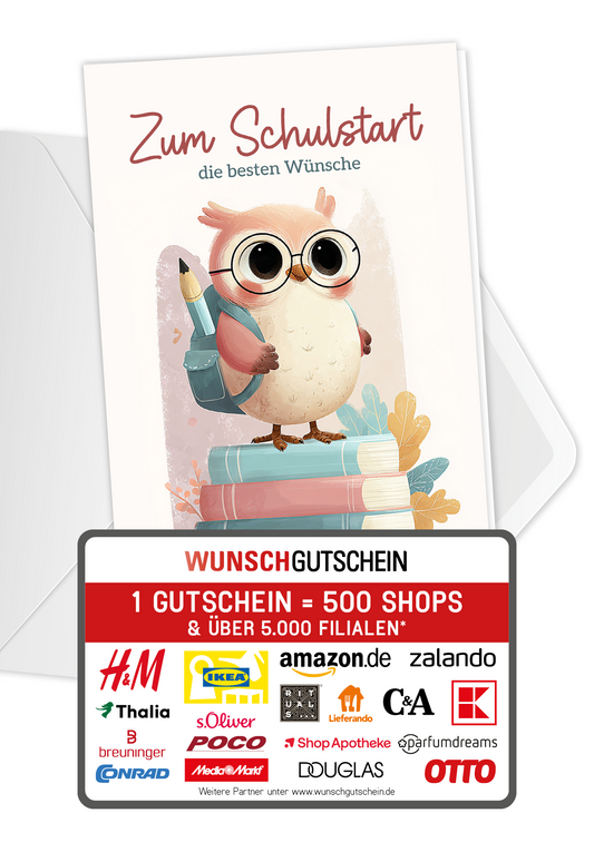 Wunschgutschein Zum Schulstart - Eule – Geschenkgutschein Ansicht 1