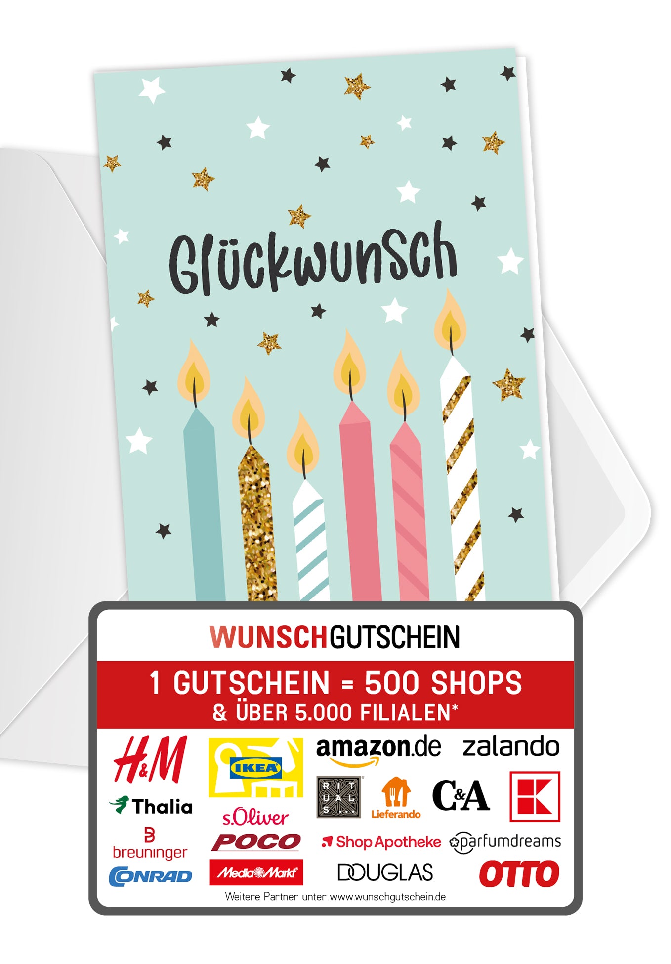 Wunschgutschein Glückwunsch - Kerzen und Sterne – Geschenkgutschein Ansicht 1
