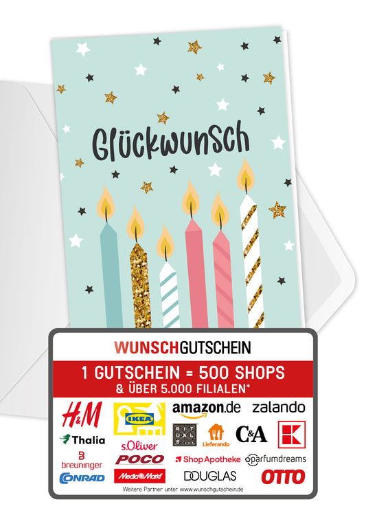 Wunschgutschein Glückwunsch - Kerzen und Sterne – Geschenkgutschein Ansicht 1