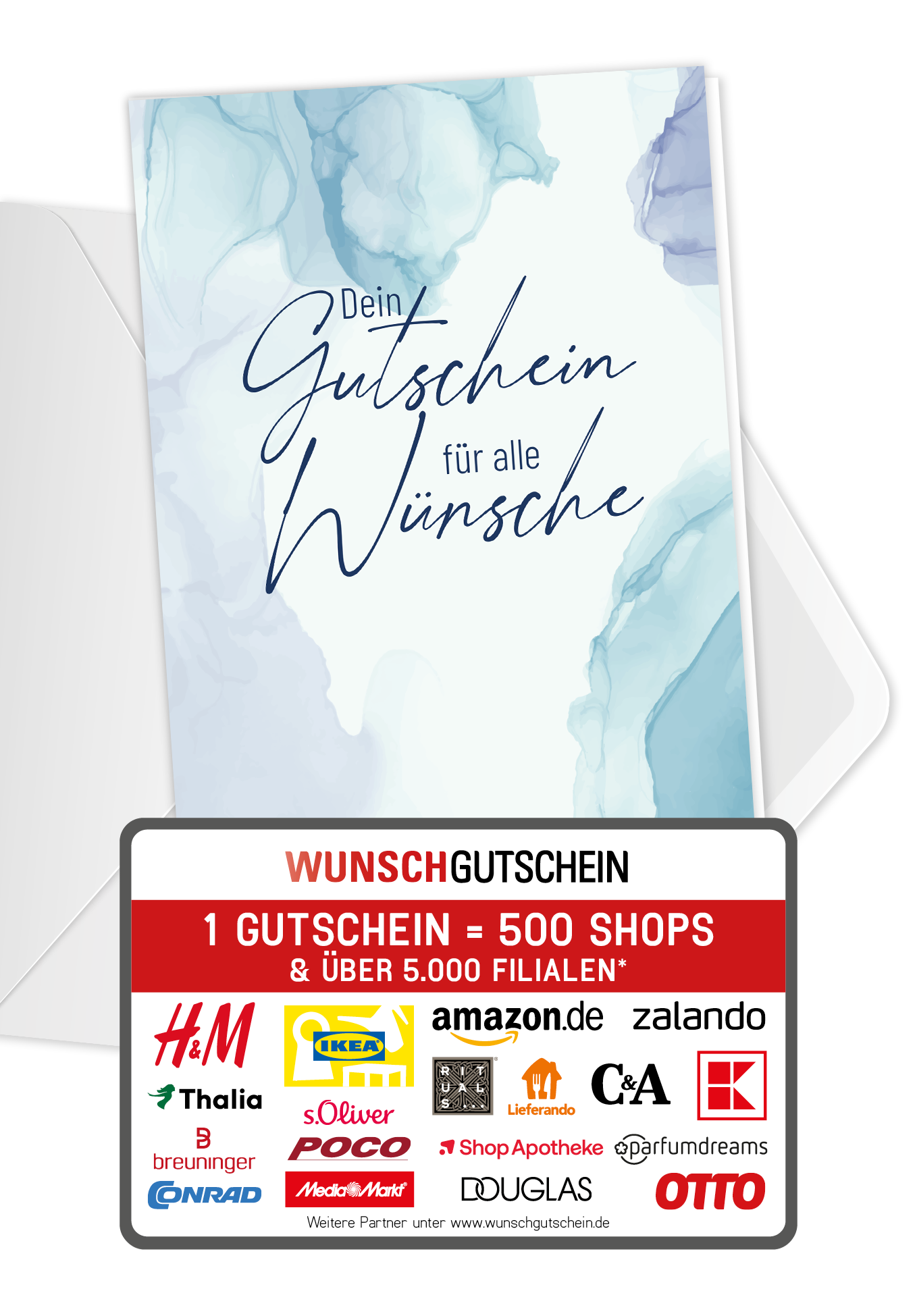 Wunschgutschein Für alle Wünsche - Aquarell Blau – Geschenkgutschein Ansicht 1