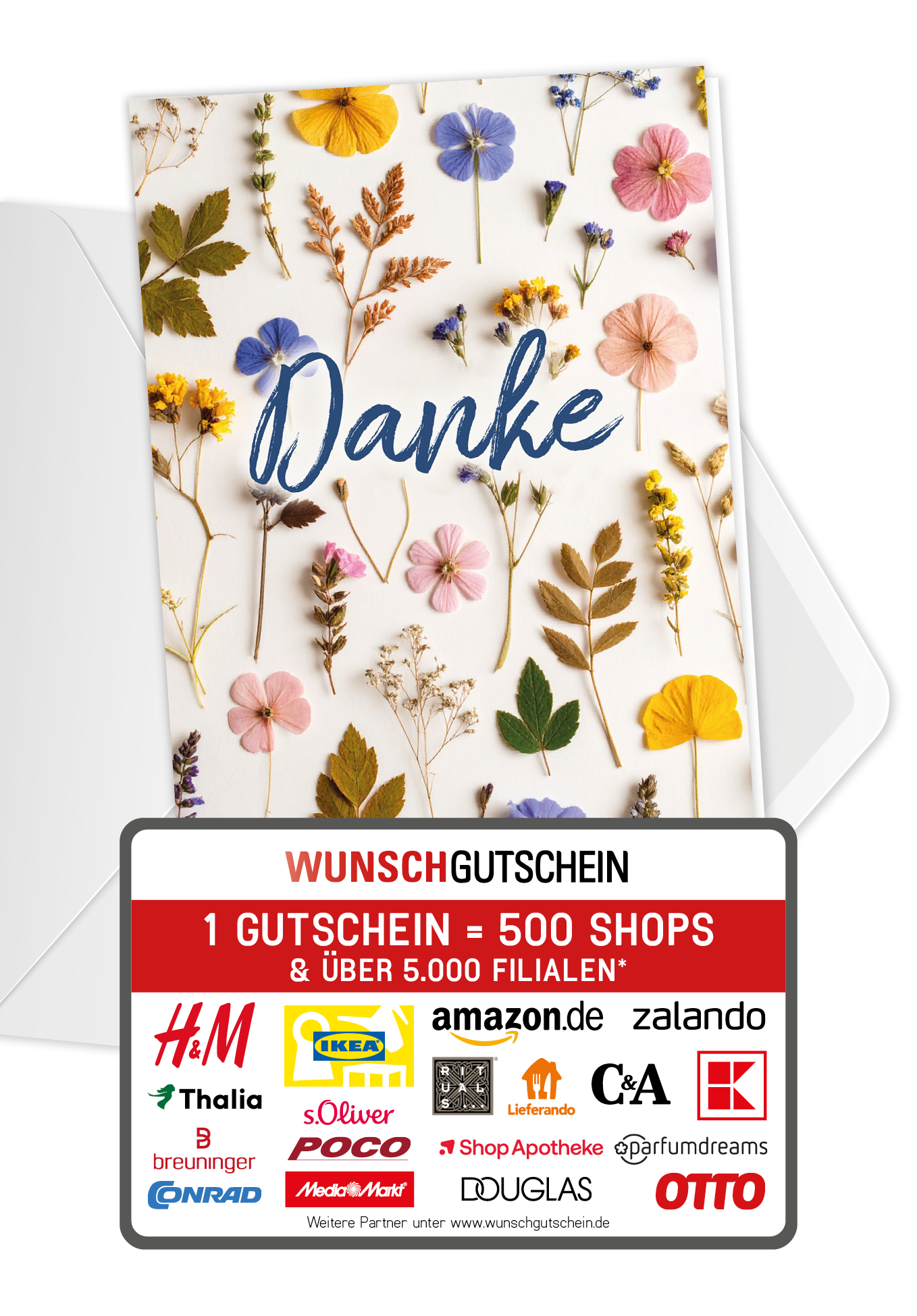 Wunschgutschein Danke - Trockenblumen Bunt – Geschenkgutschein Ansicht 1