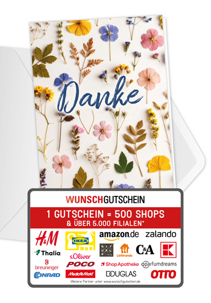 Wunschgutschein Danke - Trockenblumen Bunt – Geschenkgutschein Ansicht 1