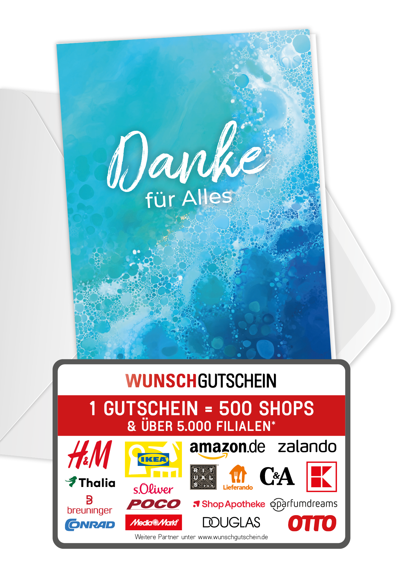 Wunschgutschein Danke für Alles - Blue Wellen PDF – Geschenkgutschein Ansicht 1