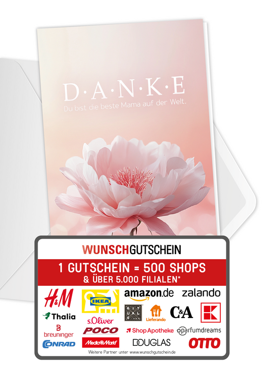 Wunschgutschein Danke Mama - Blume Rosa PDF – Geschenkgutschein Ansicht 1