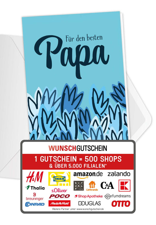 Wunschgutschein Für den besten Papa - Blumen Blau PDF – Geschenkgutschein Ansicht 1