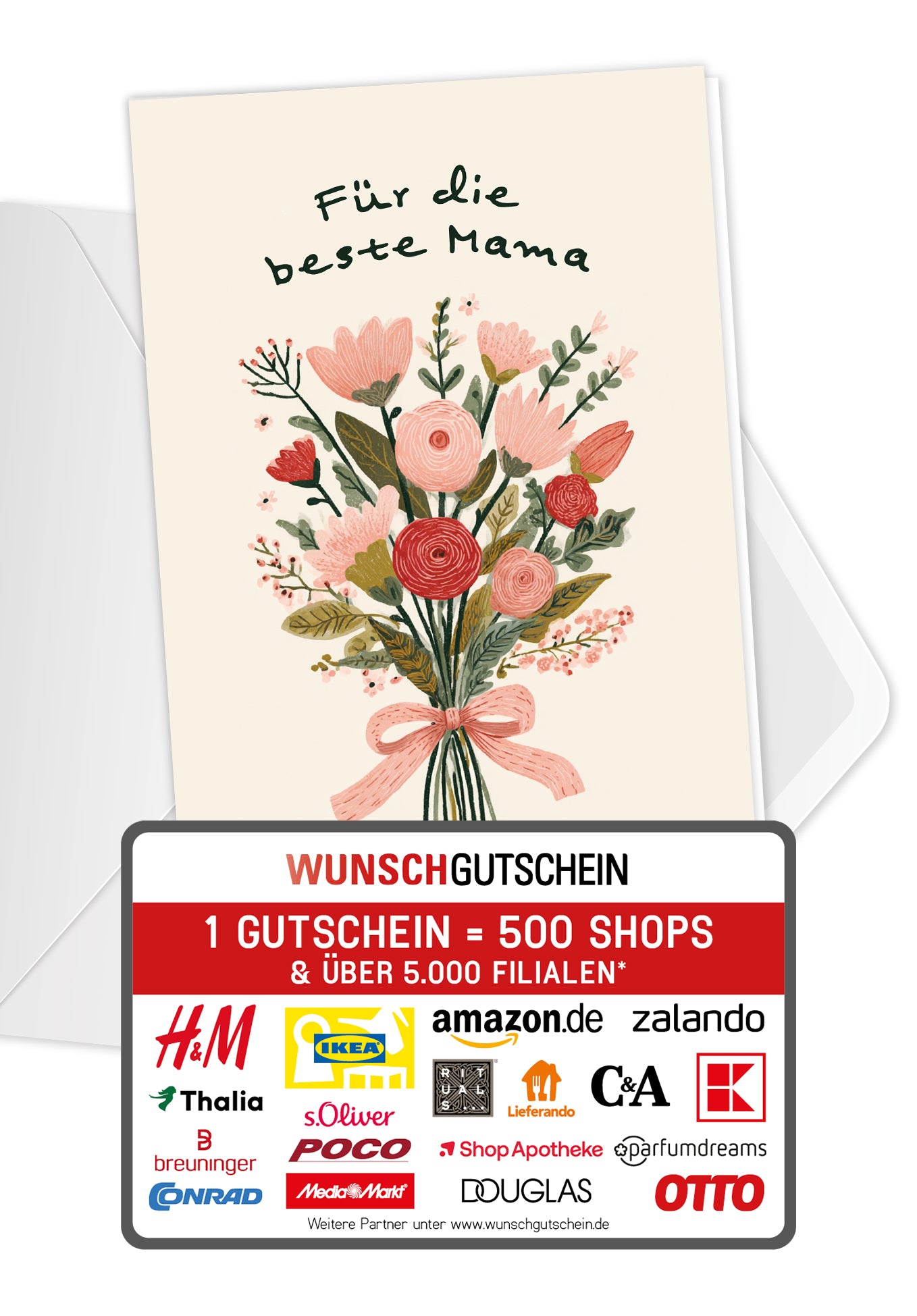 Wunschgutschein Für die beste Mama - Blumenstrauß Beige PDF – Geschenkgutschein Ansicht 1