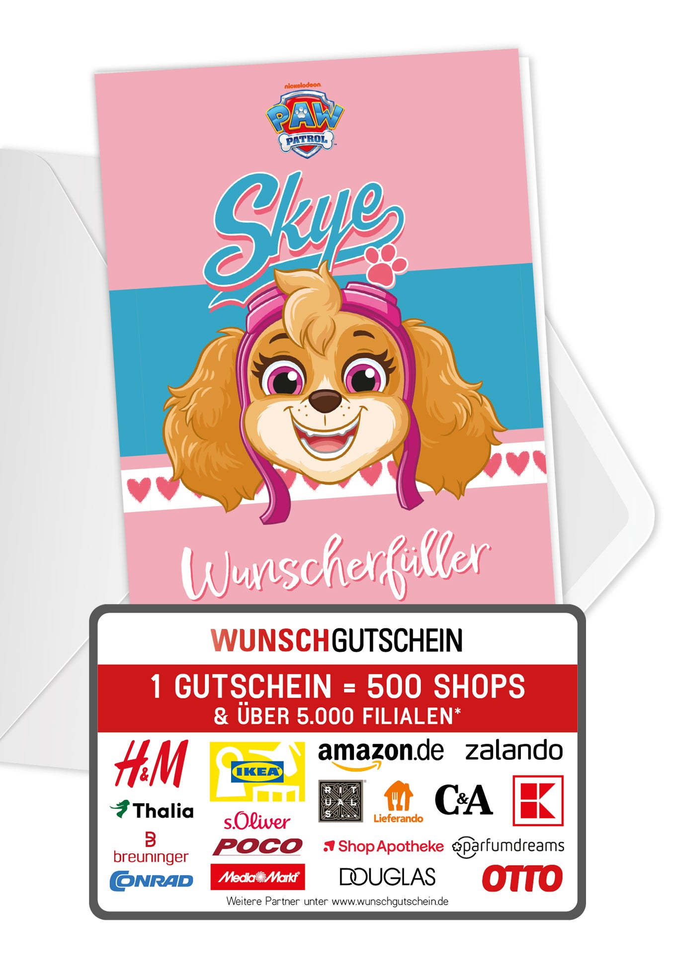 Wunschgutschein Paw Patrol - Wunscherfüller - Skye Blau Pink – Geschenkgutschein Ansicht 1