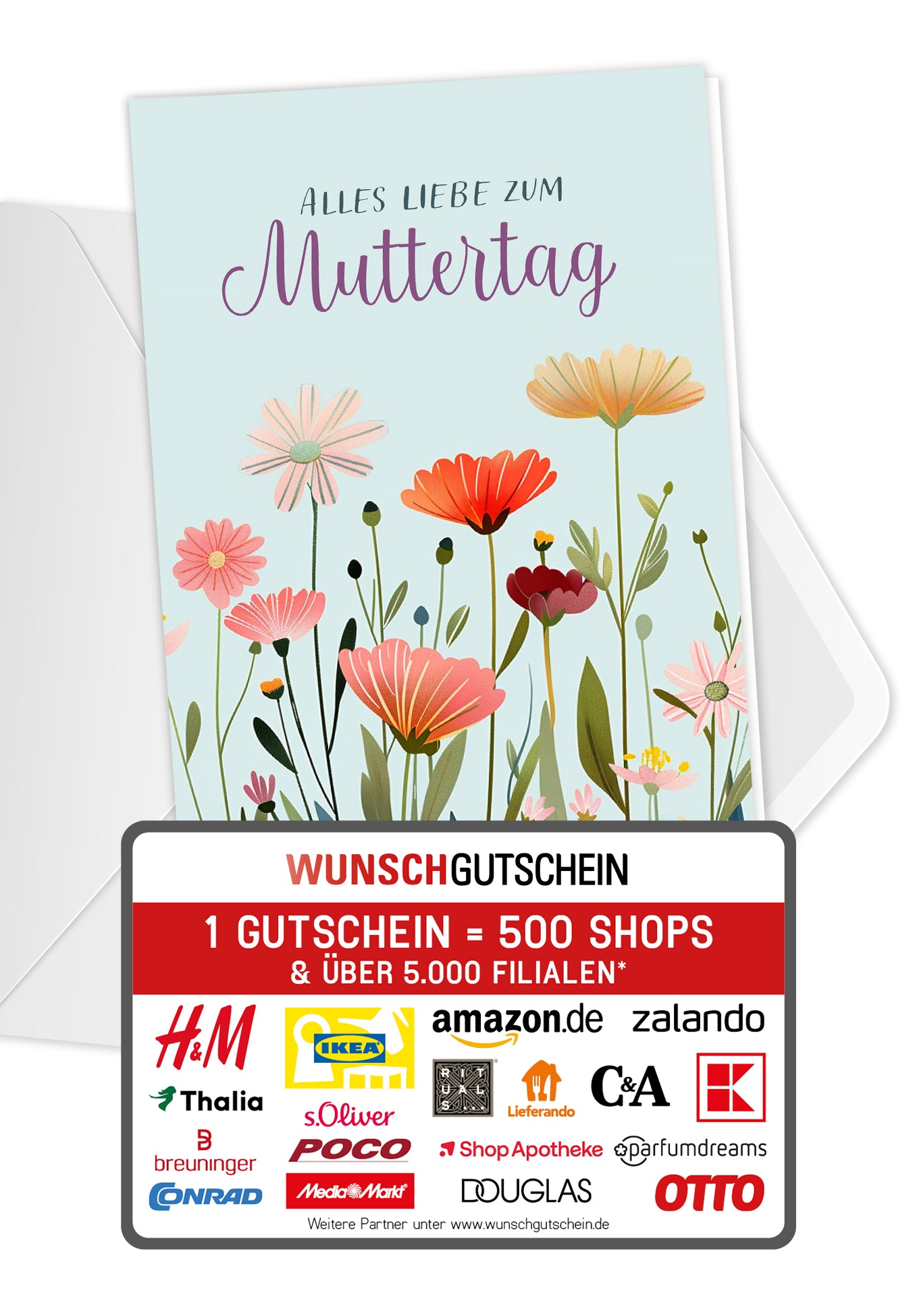 Wunschgutschein Alles Liebe zum Muttertag - Blumenwiese Blau PDF – Geschenkgutschein Ansicht 1