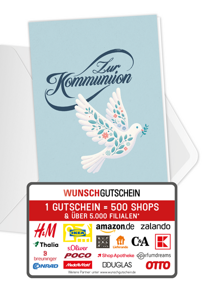 Wunschgutschein Zur Kommunion - Friedenstaube PDF – Geschenkgutschein Ansicht 1