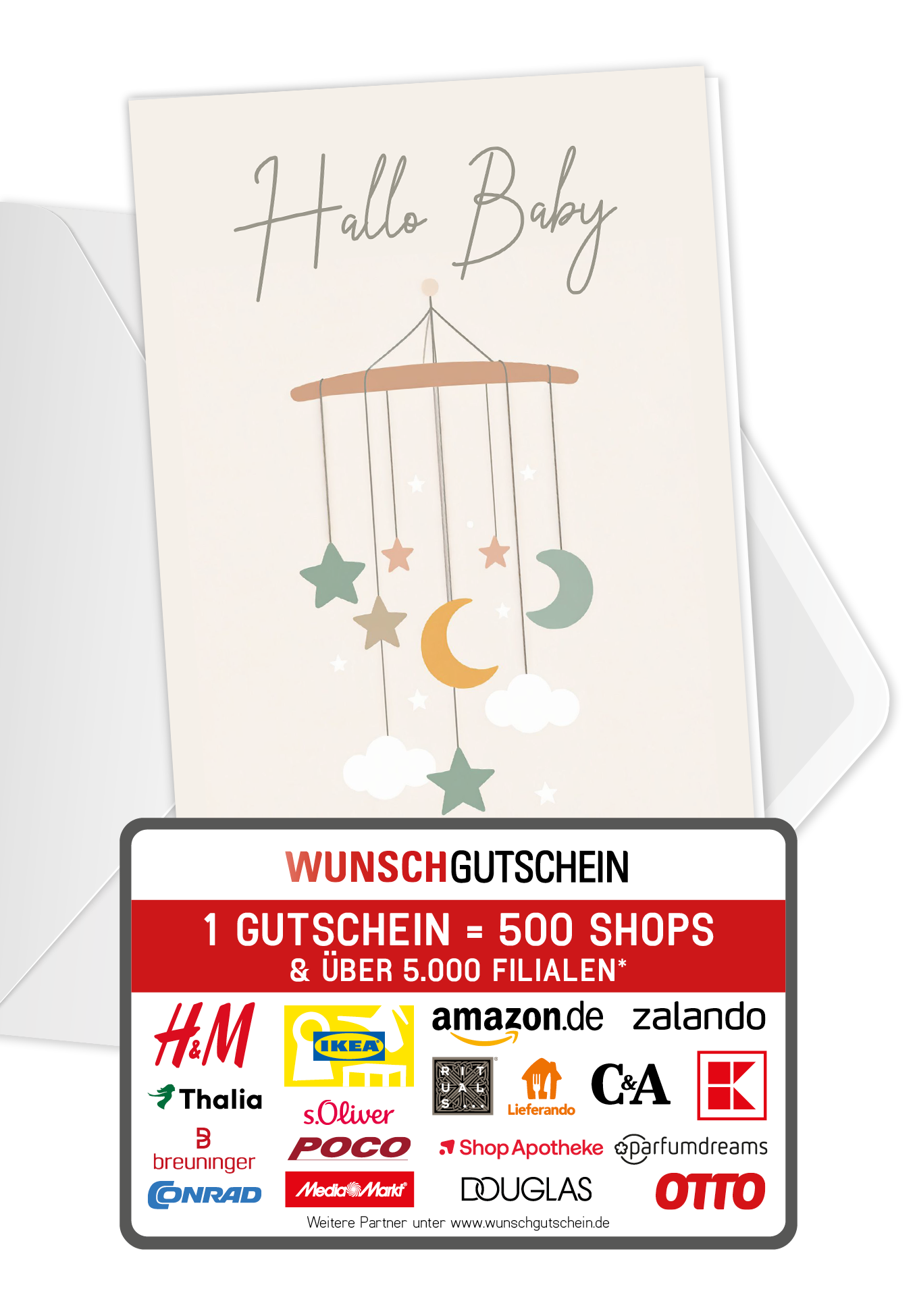 Wunschgutschein Hallo Baby - Mobilee Beige – Geschenkgutschein Ansicht 1