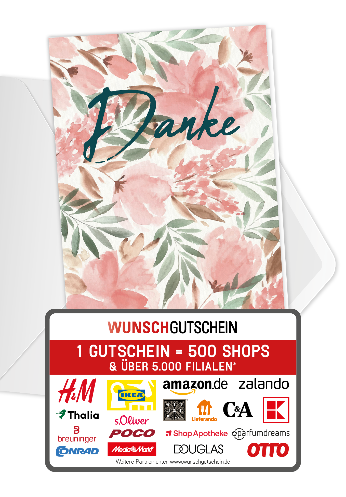 Wunschgutschein Danke - Aquarell Blume PDF – Geschenkgutschein Ansicht 1