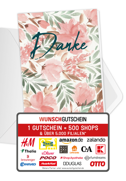 Wunschgutschein Danke - Aquarell Blume PDF – Geschenkgutschein Ansicht 1