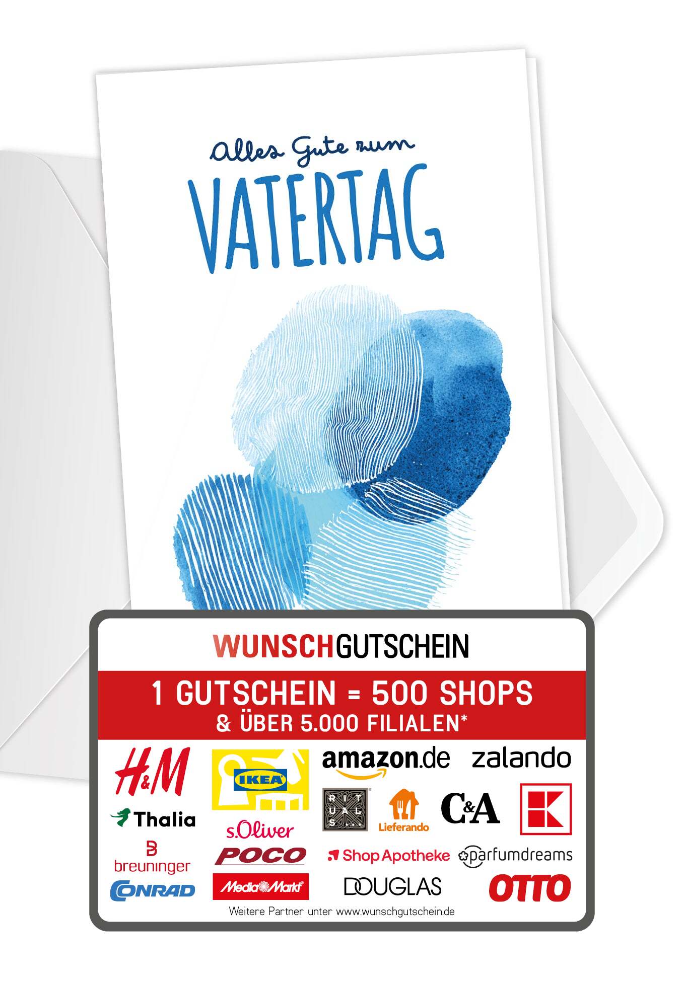 Wunschgutschein Alles Gute zum Vatertag - Blaue Formen – Geschenkgutschein Ansicht 1