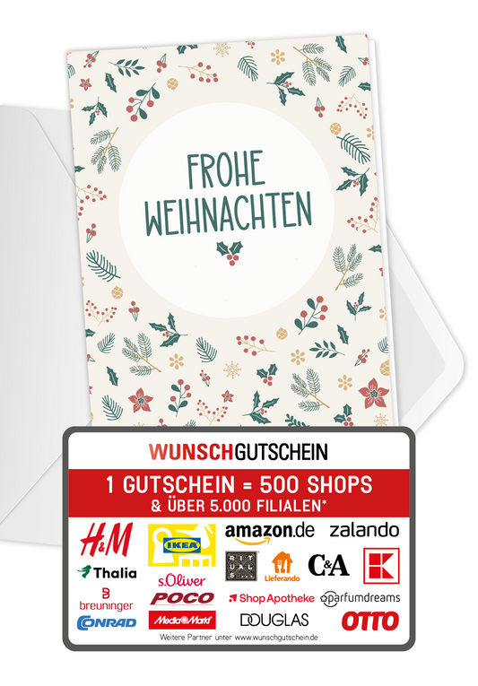 Wunschgutschein Frohe Weihnachten - Zweige PDF – Geschenkgutschein Ansicht 1