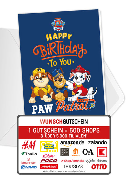 Wunschgutschein Paw Patrol - Happy Birthday to you - Dunkelblau PDF – Geschenkgutschein Ansicht 1