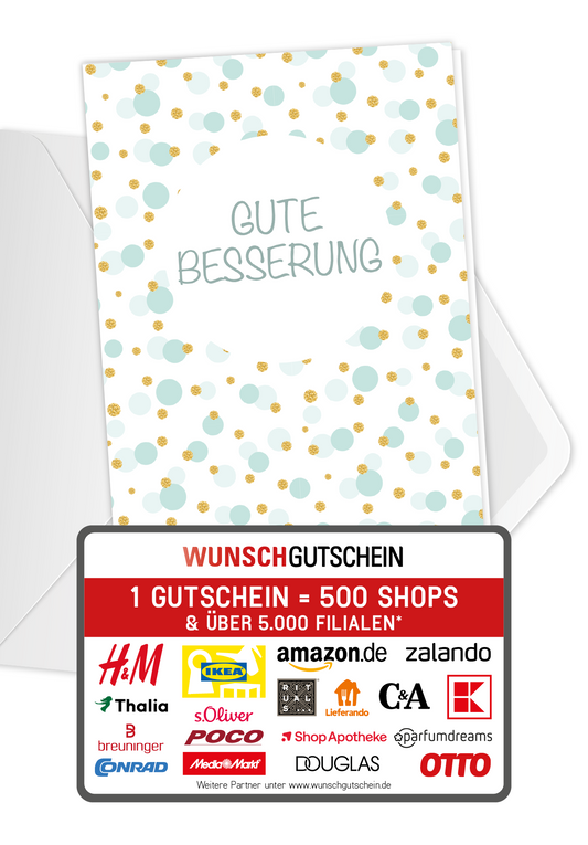 Wunschgutschein Gute Besserung - Grüne Punkte – Geschenkgutschein Ansicht 1