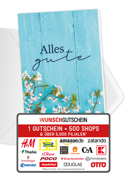 Wunschgutschein Alles Gute - Holz Blau – Geschenkgutschein Ansicht 1