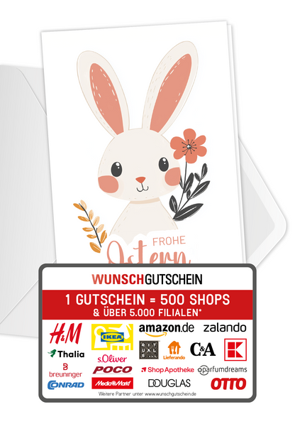 Wunschgutschein Frohe Ostern - Hase Weiß PDF – Geschenkgutschein Ansicht 1