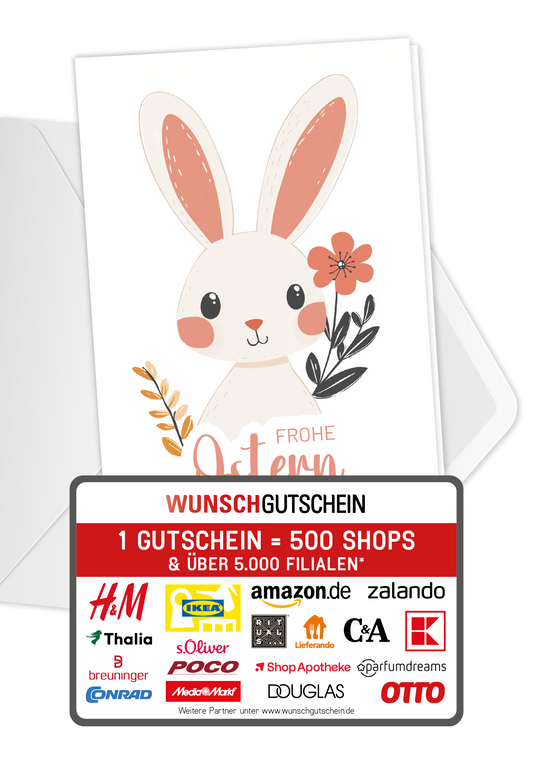 Wunschgutschein Frohe Ostern - Hase Weiß PDF – Geschenkgutschein Ansicht 1