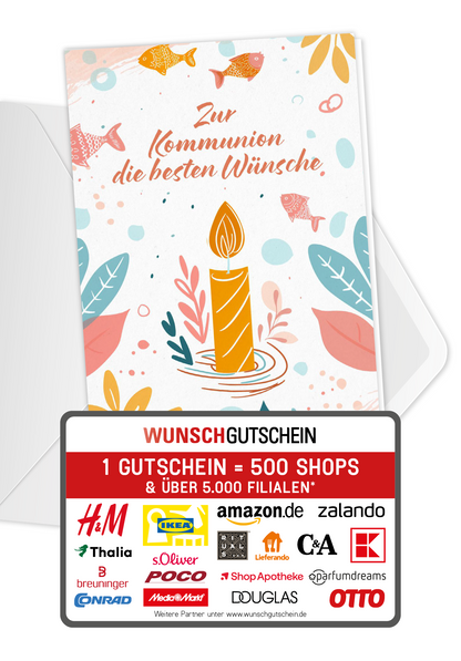 Wunschgutschein Zur Kommunion - Kerze Fische PDF – Geschenkgutschein Ansicht 1
